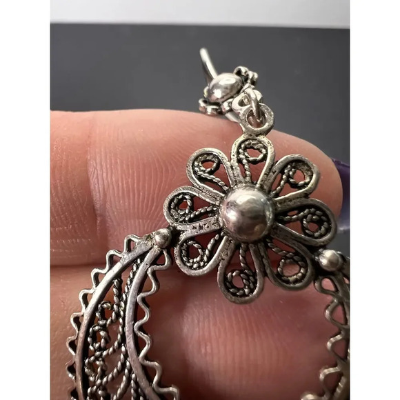 Turkish sterling filigree disc dangle drop hook earrings 9.58 grams. - Picture 7 of 11